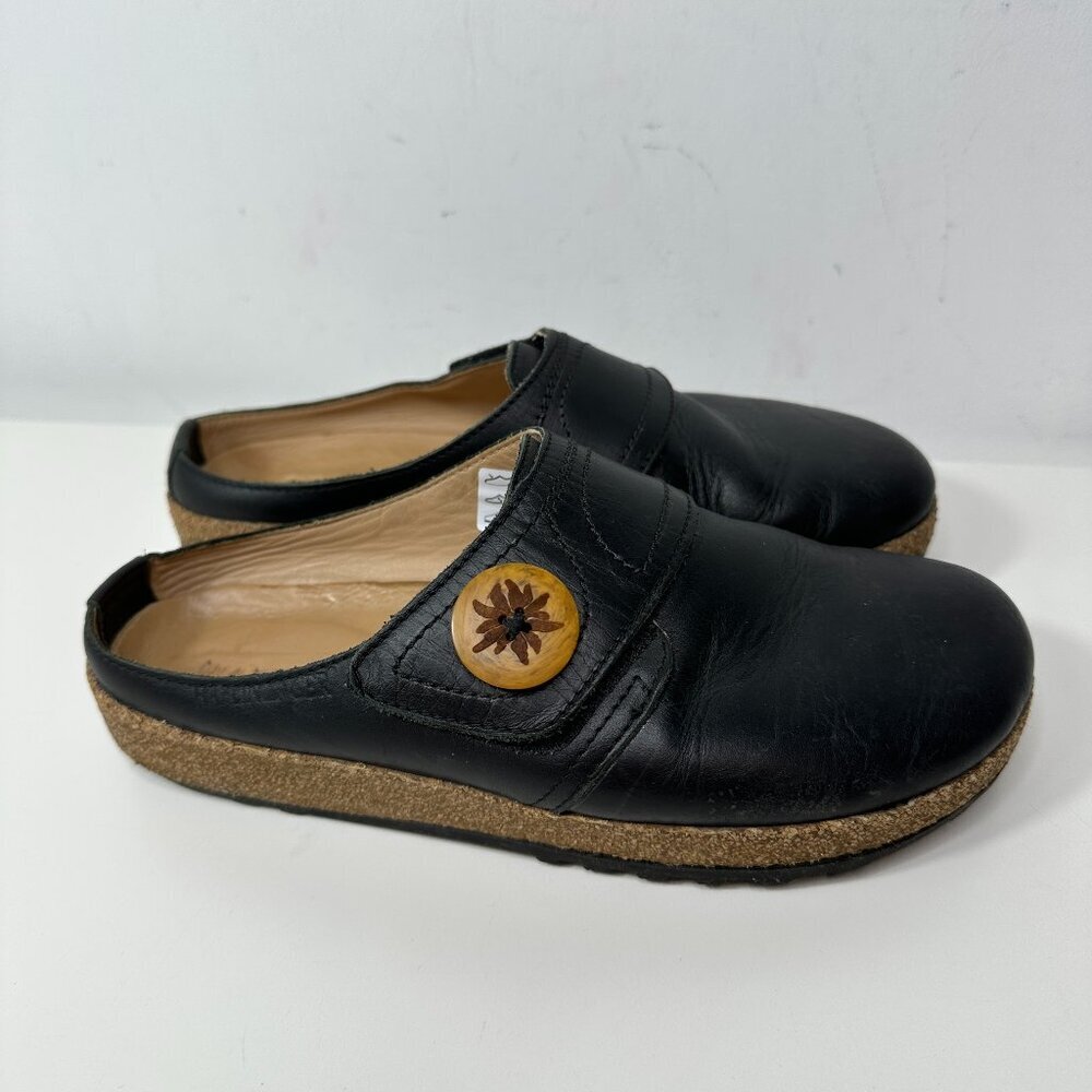 Haflinger Women's Size 37 Black Leather Clogs Slip On Shoes